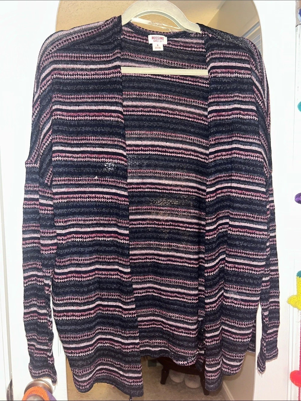 Mossimo Supply Co. Striped Open Front Cardigan in navy and purple